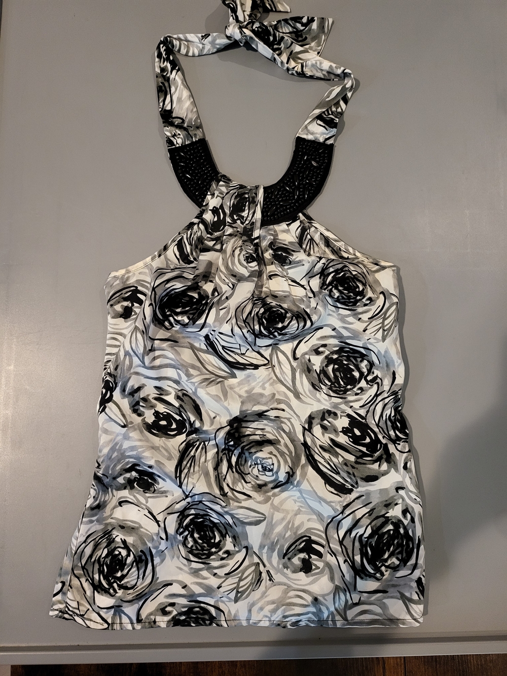 IZ Byer XS Floral Beaded Halter Top